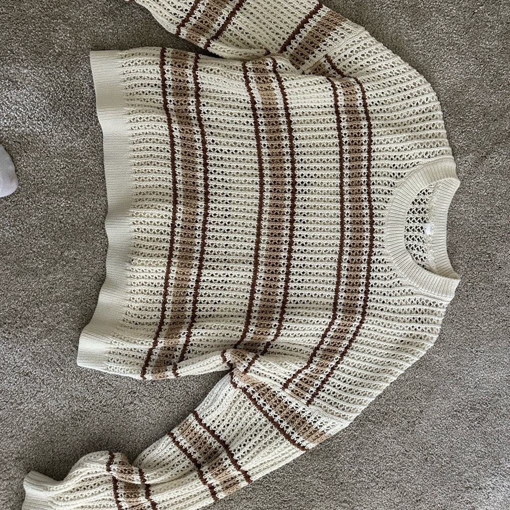New- Striped Cream and Brown Sweater
